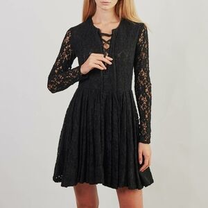 *Maje Black Lace Corset-Tie Flare Dress – Size 2 (M)